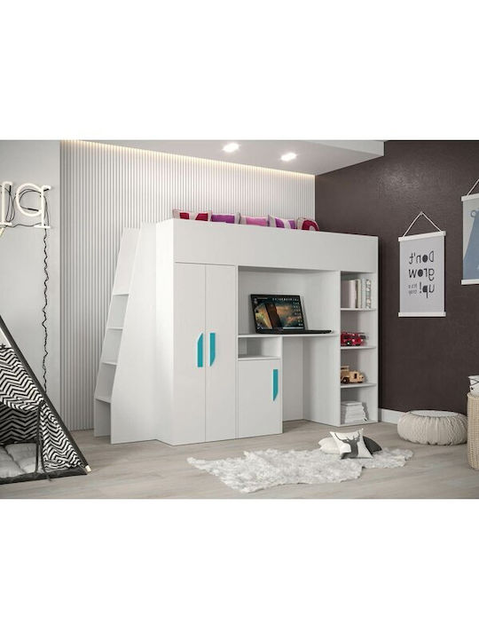 Kinderbett Hochbett Einzeln mit Stauraum Weiß für Matratze 90x200cm