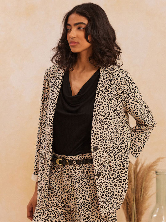 Namaste Μακρύ Γυναικείο Σακάκι Animal Print