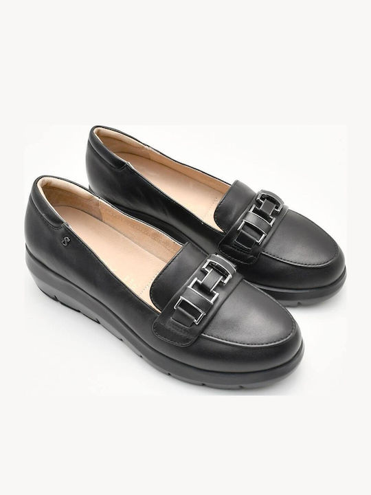 Leather Women's Loafers in Black Color