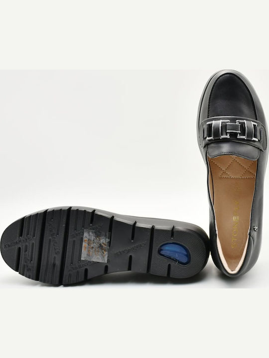 Leather Women's Loafers in Black Color