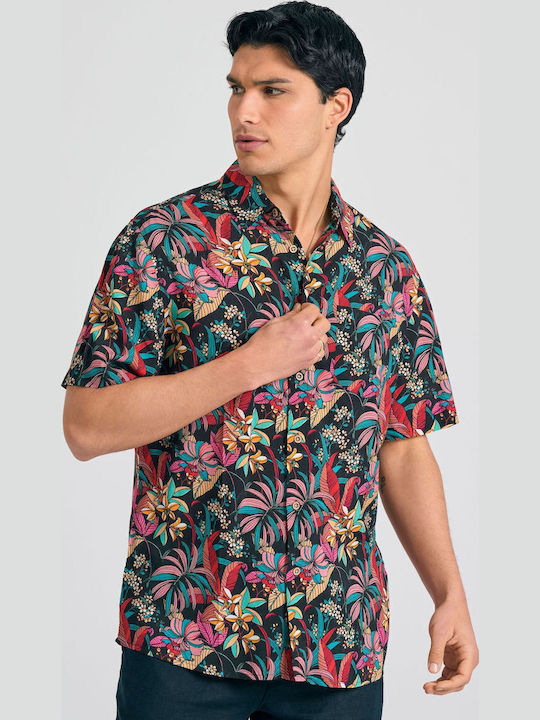 Cu mânecă scurtă Cămașă în Linie lată Floral Negru