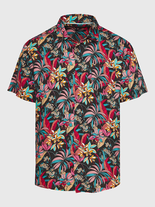 Cu mânecă scurtă Cămașă în Linie lată Floral Negru