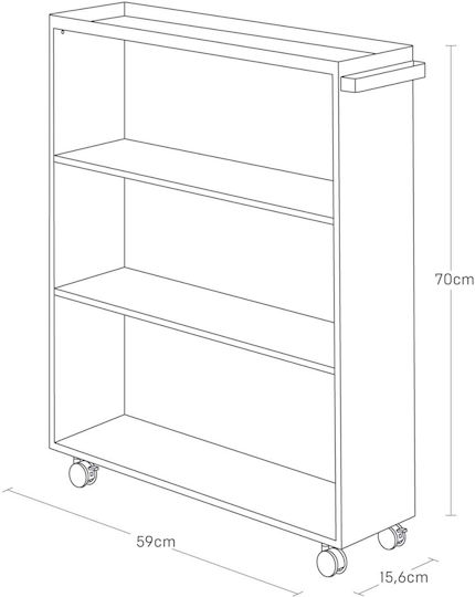 Yamazaki Τρόλεϊ Κουζίνας Ξύλινο 4 Θέσεων Λευκό 59x16.5x70cm