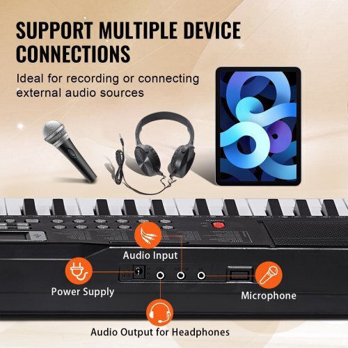 Vevor Keyboard 61JBPZSMGQ61JYYXMV9 with 61 Keys with Headphones Black