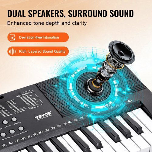 Vevor Keyboard 61JBPZSMGQ61JYYXMV9 with 61 Keys with Headphones Black