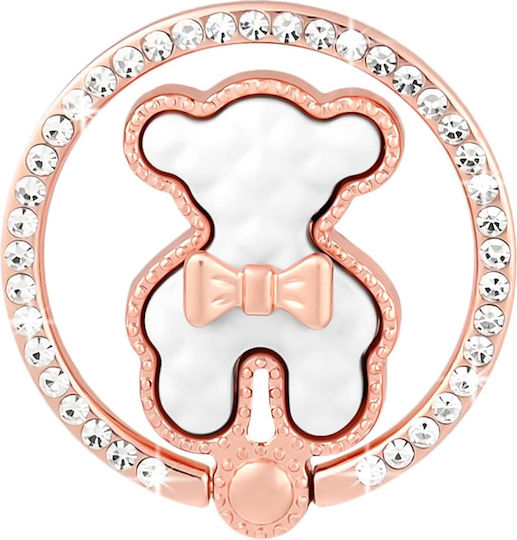Z21-d Universal Phone Ring Holder – 360° Rotating Metal Grip Bear Head Design & Rhinestones 19000-white