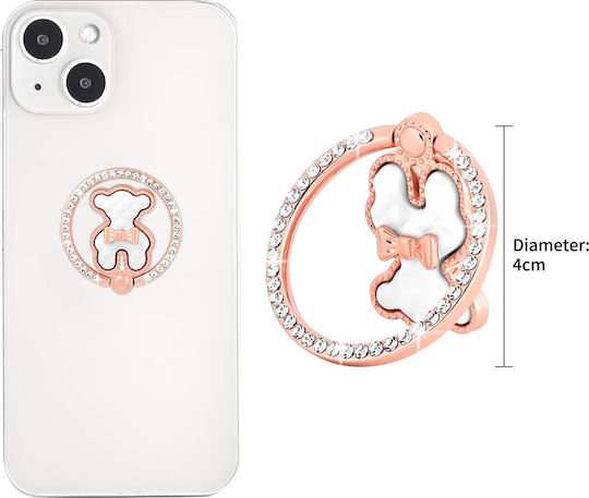 Z21-d Universal Phone Ring Holder – 360° Rotating Metal Grip Bear Head Design & Rhinestones 19000-white