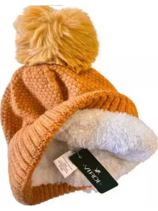 Pom Pom Beanie Beanie Knitted in Yellow color
