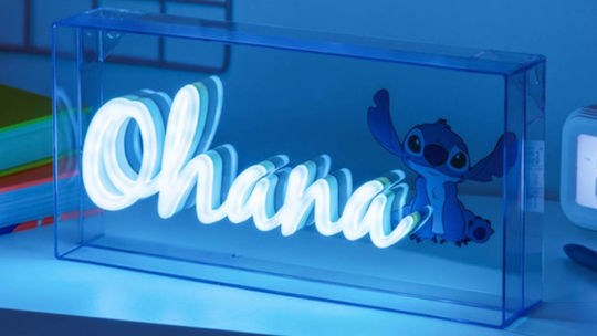 Paladone Led Kids Desk Lamp Neon Stitch Ohana Blue 30.5x15.5cm