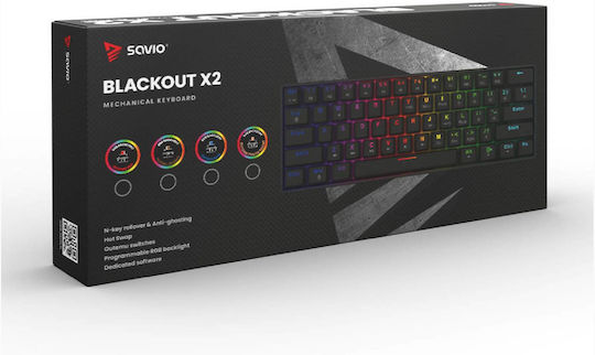 Savio Blackout X2 Gaming Mechanical Keyboard 60% with Outemu Red switches and RGB lighting (English US)
