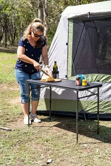 OZtrail Fold In Half Table Table Steel for Camping Foldable 102x52x52cm Gray