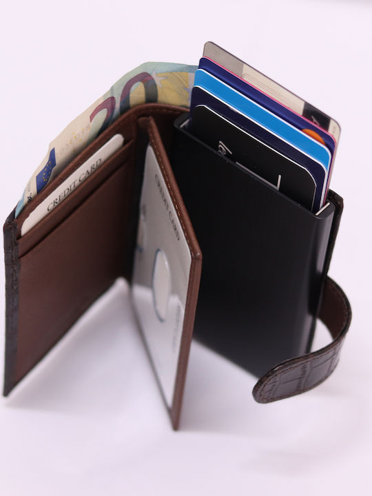 Ανδρικό Πορτοφόλι με RFID και Μηχανισμό Slide Καφέ