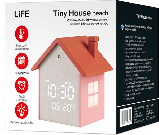 Life Tiny House Επιτραπέζιο Ψηφιακό Ρολόι LED με Ξυπνητήρι Πορτοκαλί 221-0454