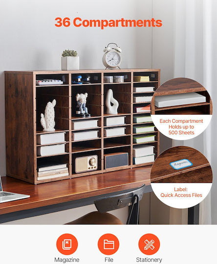 Vevor Wood Literature Organizer 36 Διαμερισμάτων Αφαιρούμενα Ράφια Σκούρο Καφέ