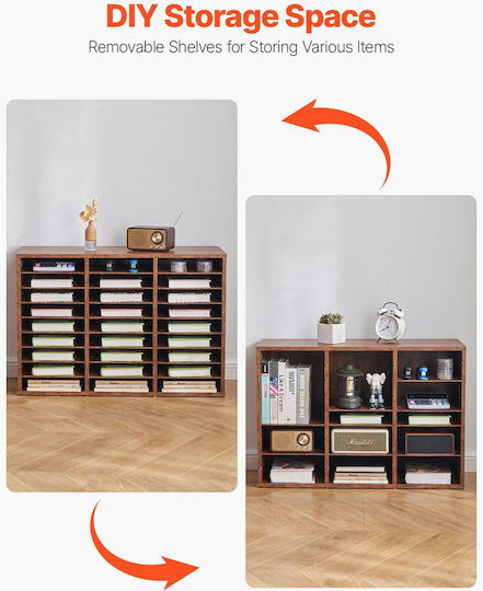 Vevor Wooden Literature Organizer 27 Compartments Removable Shelves Dark Brown