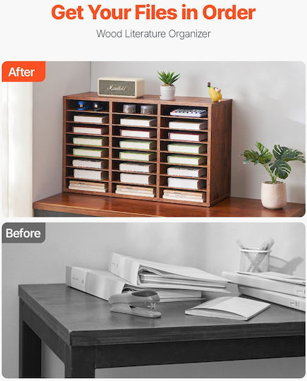 Vevor Wooden Literature Organizer 24 Compartments Removable Shelves Dark Brown