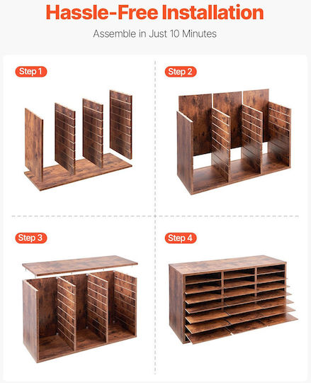 Vevor Wooden Literature Organizer 24 Compartments Removable Shelves Dark Brown