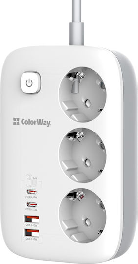ColorWay Πολύπριζο 3 Θέσεων με 2 USB-A, 2 USB-C και Καλώδιο 2m
