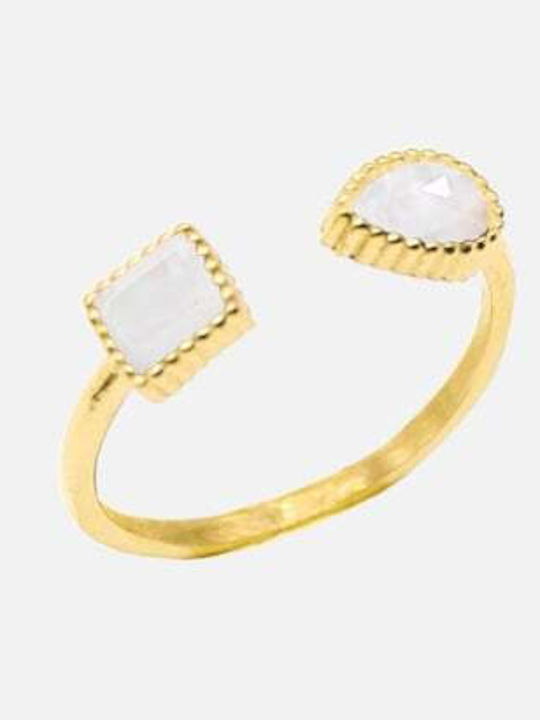 AEC Paris Damen Ring mit Steinen aus Stahl Vergoldet