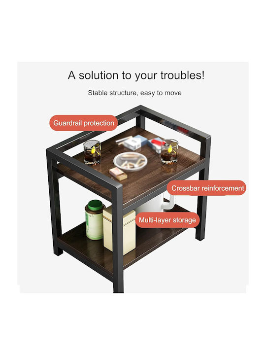 Wooden Bedside Table with Metal Legs Black 43x33x50cm