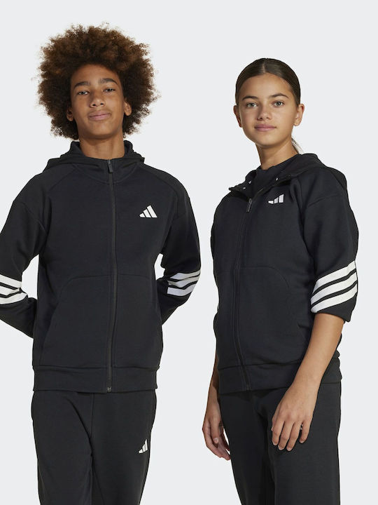 Kids Sweatshirt Cardigan With Hood And Pockets Black Future Icons 3-Stripes
