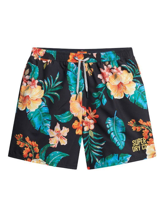 Hawaiian Men's Swimwear Shorts Hibiscus Black with Patterns