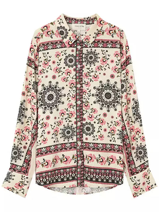 Langärmelig Damen Hemd Beige