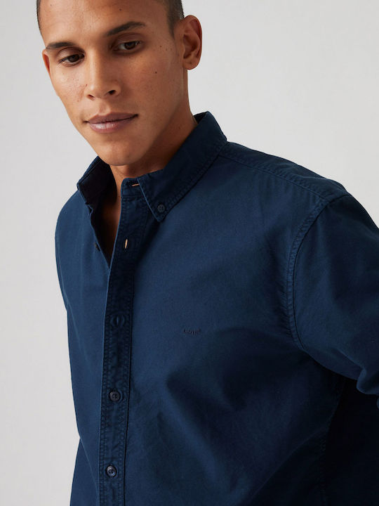 Authentic Long-sleeved Cotton Shirt in Wide Line Navy Blazer