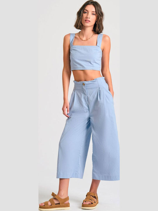 Women's Fabric Trousers Loose Fit Light Blue