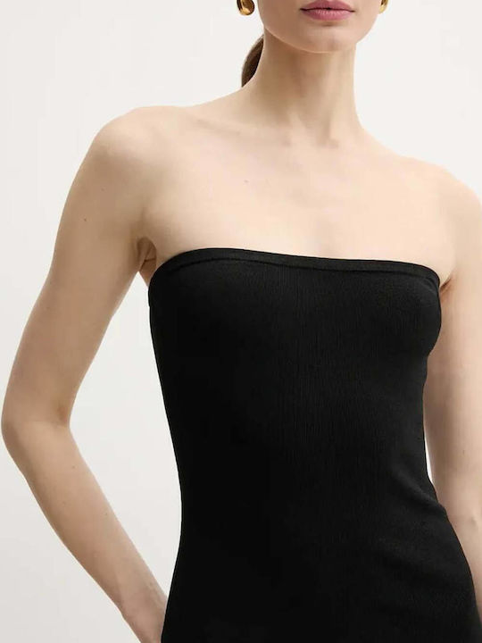 Summer Maxi Evening Dress Strapless with Mesh Black