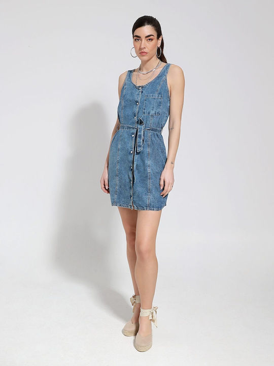 Summer Mini Denim Dress Blue