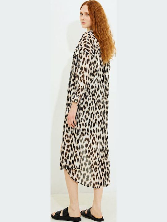 Καλοκαιρινό Midi Σεμιζιέ Φόρεμα Leopard