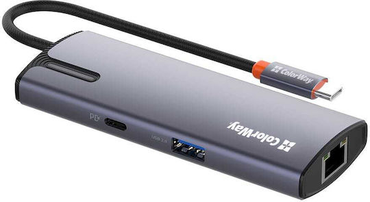 ColorWay Hub 3 Porturi USB 2.0 cu Conectare USB-A Ethernet Argintiu