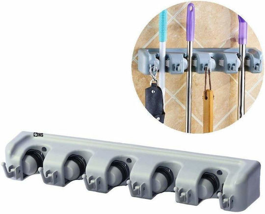 Siks Wall Mount Brooms Mops Shovel Rags Baseball Bat Rake Gardening Accessories Gray