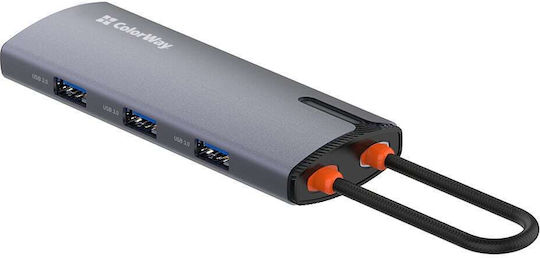 ColorWay Hub 3 Porturi USB 2.0 cu Conectare USB-A Ethernet Argintiu