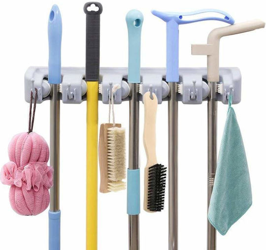 Siks Wall Mount Brooms Mops Shovel Rags Baseball Bat Rake Gardening Accessories Gray