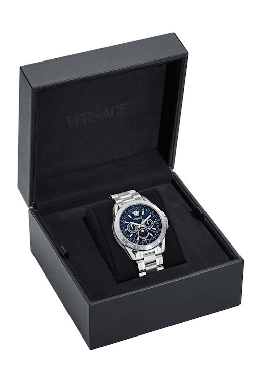 Versace V-galaxy Moonphase Men's Watch Battery with Silver Metal Bracelet