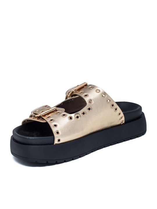 Flache Sandalen für Damen Flatforms in Gold Farbe