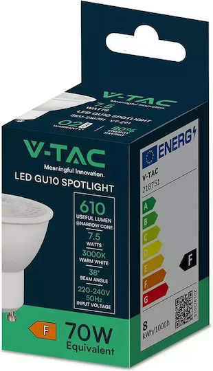V-TAC LED Bulb 7.5W for Socket GU10 Warm White 610lm