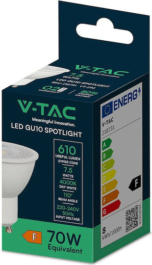 V-TAC LED Bulb 7.5W for Socket GU10 Warm White 610lm