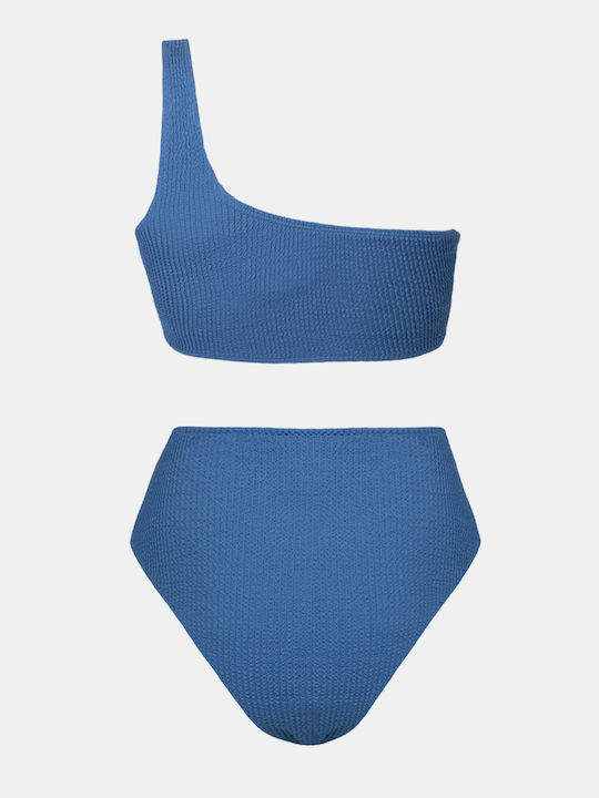 One-Shoulder-Crinkle-Bikini-Set Königsblau