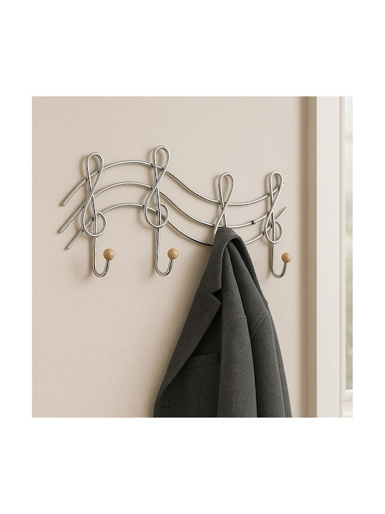 Metal Wall Hanger 4 Hooks Silver H9318-4 44x5x16cm