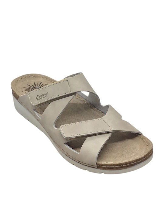 Leather Women's Flat Sandals Anatomic in Beige Color