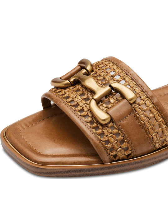 Leder Flache Sandalen für Damen Anatomisch in Tabac Braun Farbe