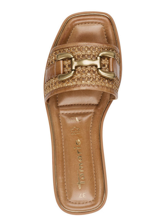 Leder Flache Sandalen für Damen Anatomisch in Tabac Braun Farbe