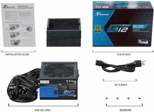 Seasonic G12 GC 750W Black Computer Power Supply Full Wired 80 Plus Gold