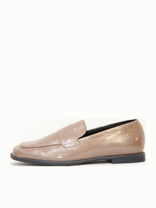 Leather Women's Loafers in Beige Color