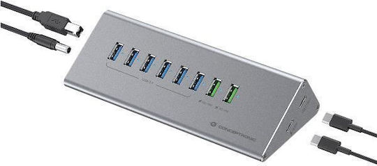 Conceptronic Hub 10 Porturi USB 3.0 cu Conectare USB-C Gri