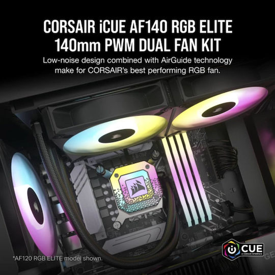 Corsair ICUE AF140 Elite Case Fan (1700rpm / 89cfm) με RGB Φωτισμό και Σύνδεση 4-Pin PWM 2τμχ