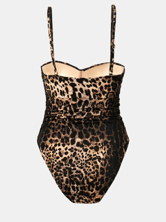 Strapless Ruched Animal Print One-Piece Swimsuit